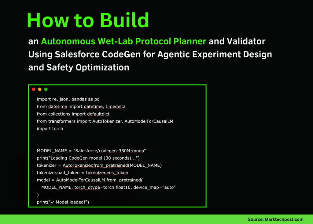 Build an Autonomous Wet-Lab Protocol Planner and Validator Using Salesforce CodeGen for Agentic Experiment Design and Safety Optimization