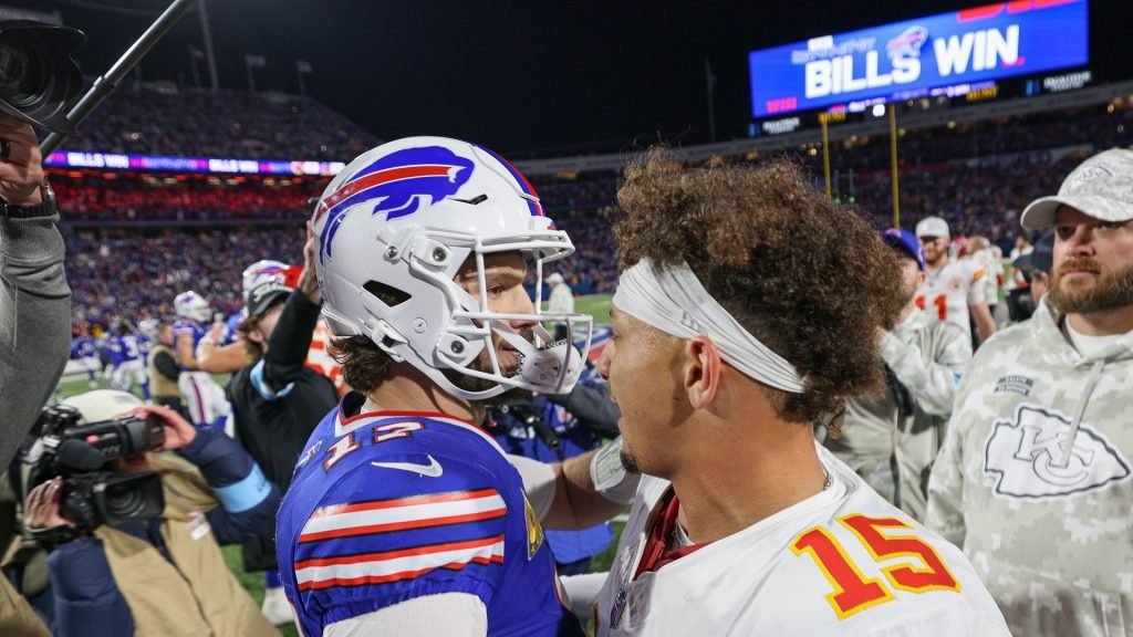 How to watch Chiefs vs Bills 2025 — stream week 9 NFL game free Josh Allen and Patrick Mahomes embracing after the most recent Chiefs vs Bills game on November 17, 2024