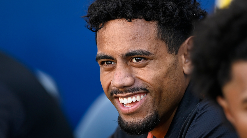 Jahream Bula of the Tigers looks on before the start of the round 13 NRL match between North Queensland Cowboys and Wests Tigers at Queensland Country Bank Stadium on May 31, 2025, in Townsville, Australia.