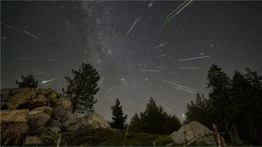 A photograph of meteors coming from its radiant