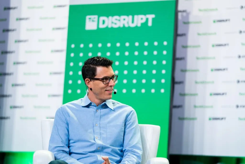 RJ Scaringe, CEO at Rivian, on the TechCrunch Disrupt stage