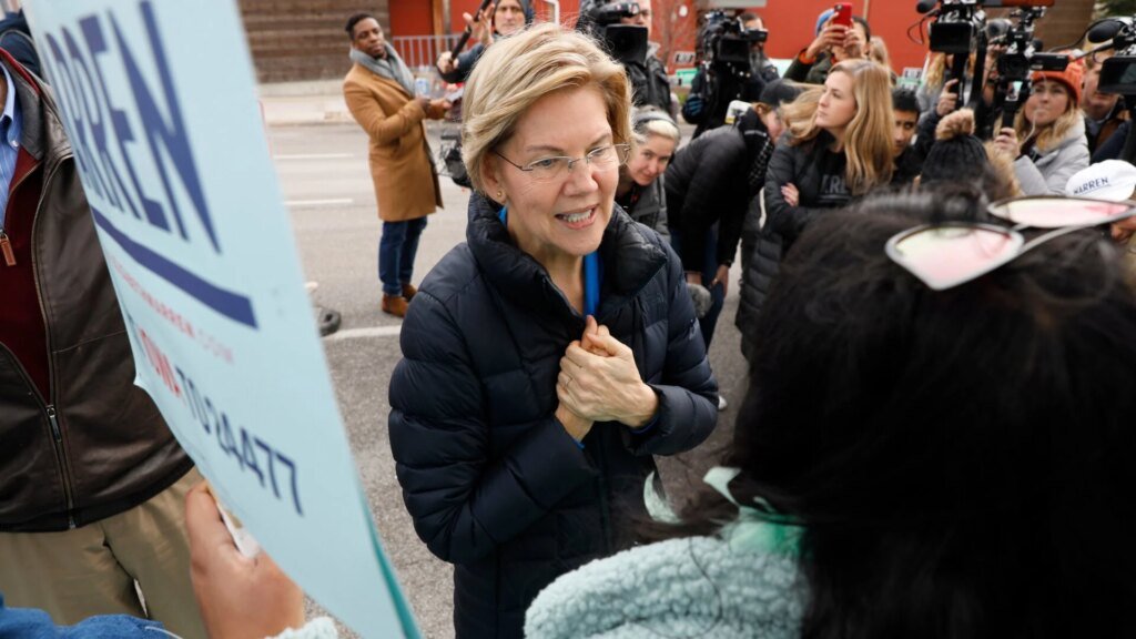 Democratic presidential candidate Sen. Elizabeth Warren greets supporters