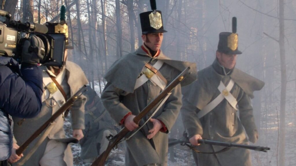 Actor Chris McKay playing Shadrack Byfield (centre) in the 2011 PBS documentary 'The War of 1812'.