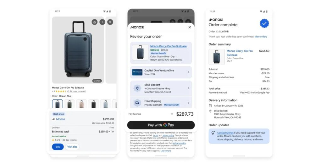 Gemini app and Google AI Mode adding product checkout
