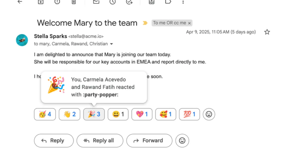 Gmail’s emoji reactions are coming for your work inbox