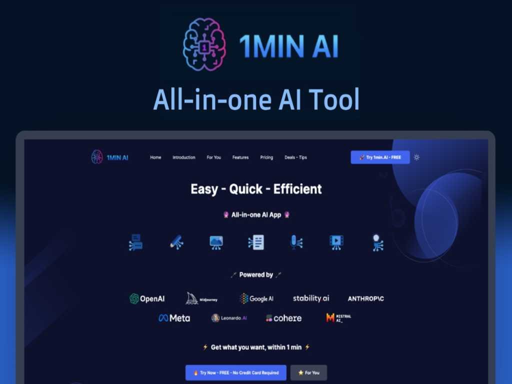 Pay $75 once, use multiple AI models forever 1min.AI Advanced Business Plan Lifetime Subscription