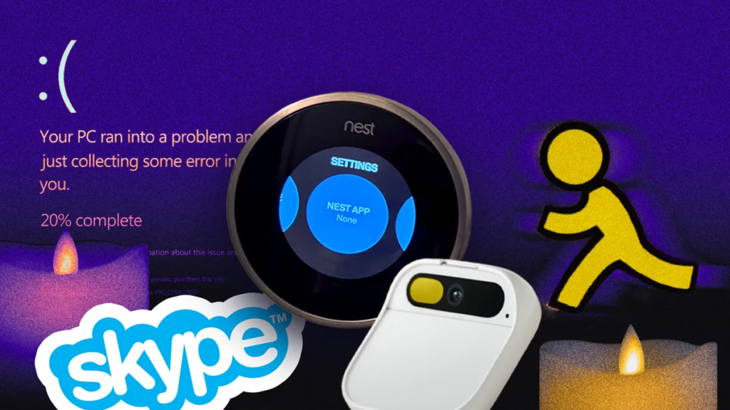 skype and aol symbol amid candles symbolizing death