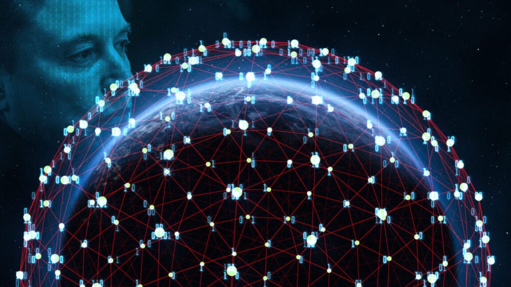SpaceX gets FCC permission to launch another 7,500 Starlink satellites Illustration of Elon Musk in Space looking over a planet surrounded by satellites