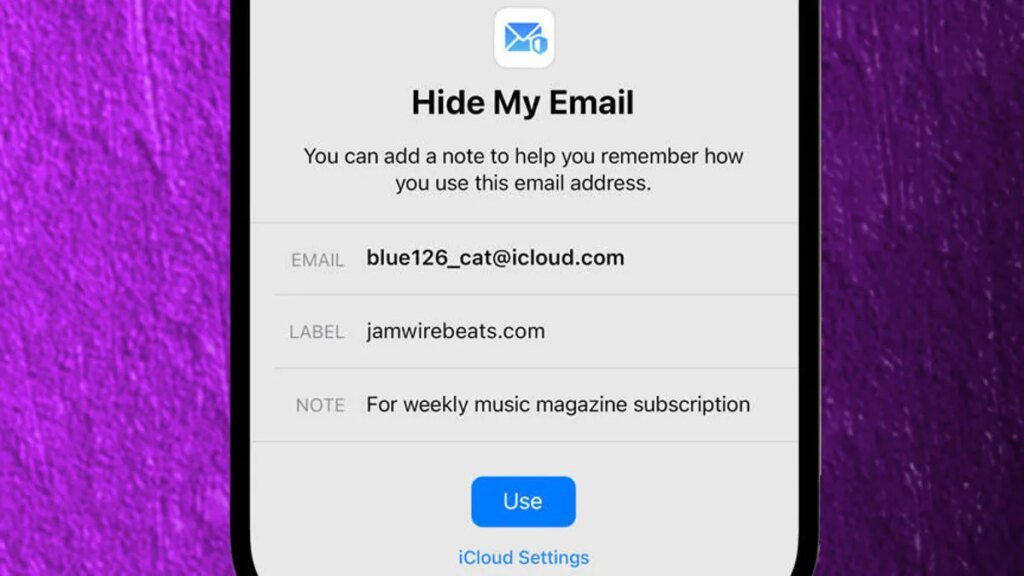 Hide My Email feature on an iPhone