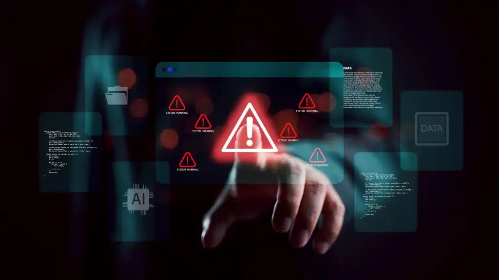 30 fake AI Chrome extensions caught stealing passwords and more Security warning alert with shadowy scammer hacker in darkness