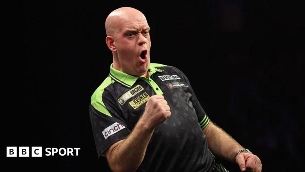 Premier League Darts 2026 results: Michael van Gerwen beats Gian van Veen to win opening night in Newcastle Michael van Gerwen celebrates