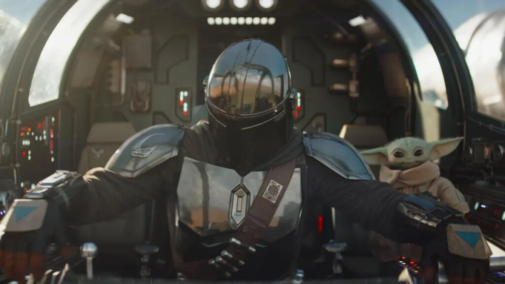 mandalorian and grogu in a spaceship in new star wars movie