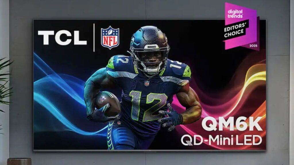 This 65-inch TCL Google TV just scored an incredible $470 discount ahead of Best Buy’s weekend sale A TV with a football player on the screen