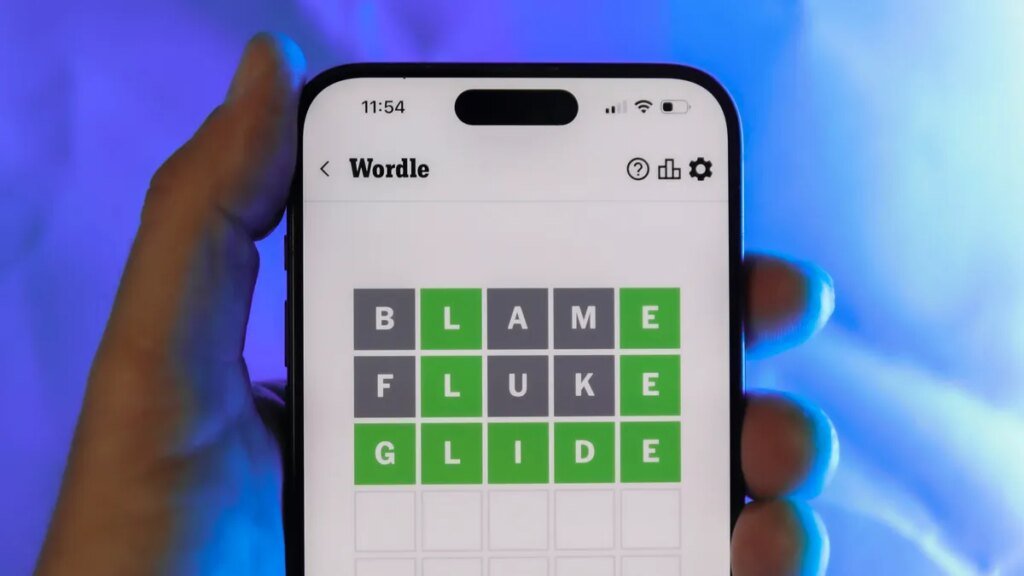 Today’s NYT Wordle Hints, Answer and Help for Feb. 15 #1702 a completed Wordle puzzle on a phone