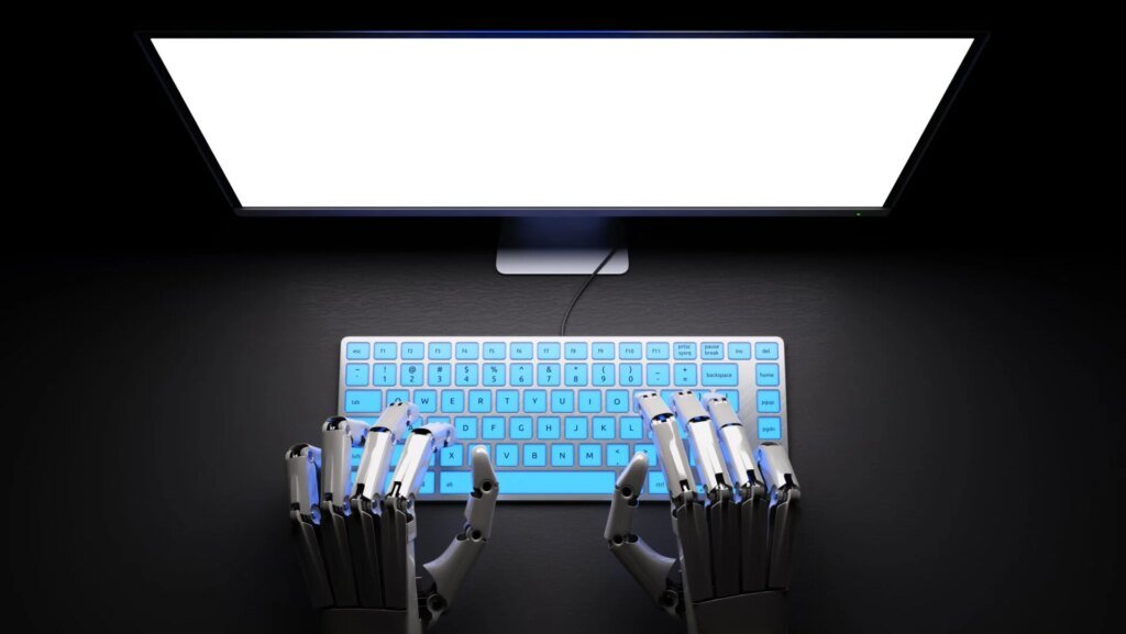 Robotic fingers type on keyboard