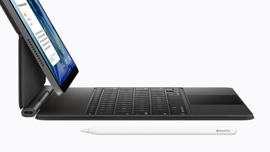 Apple’s Midrange iPad Gets an M4 Chip Bump, Arriving March 11 Apple iPad Air connecting to Magic Keyboard and Pencil