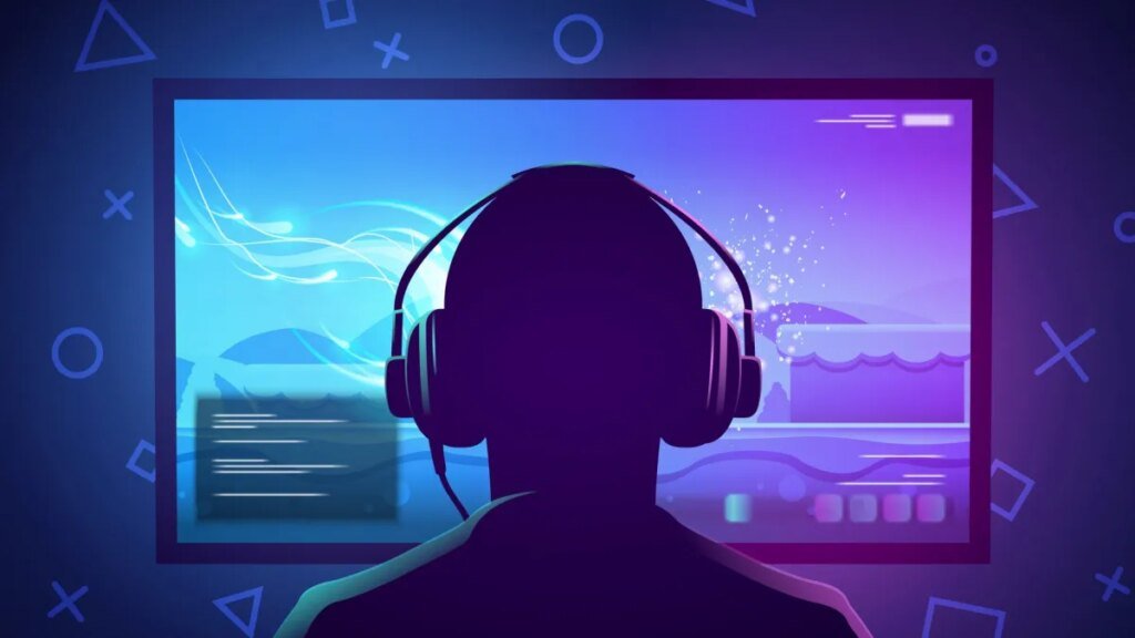 Illustration of a gamer sitting in front of a screen.