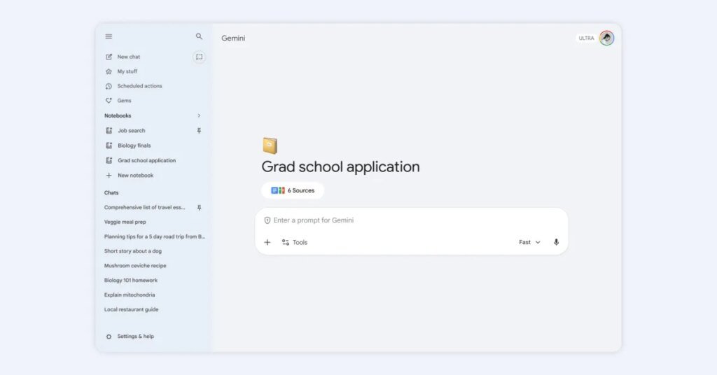 Notebooks are now available for free Gemini app users