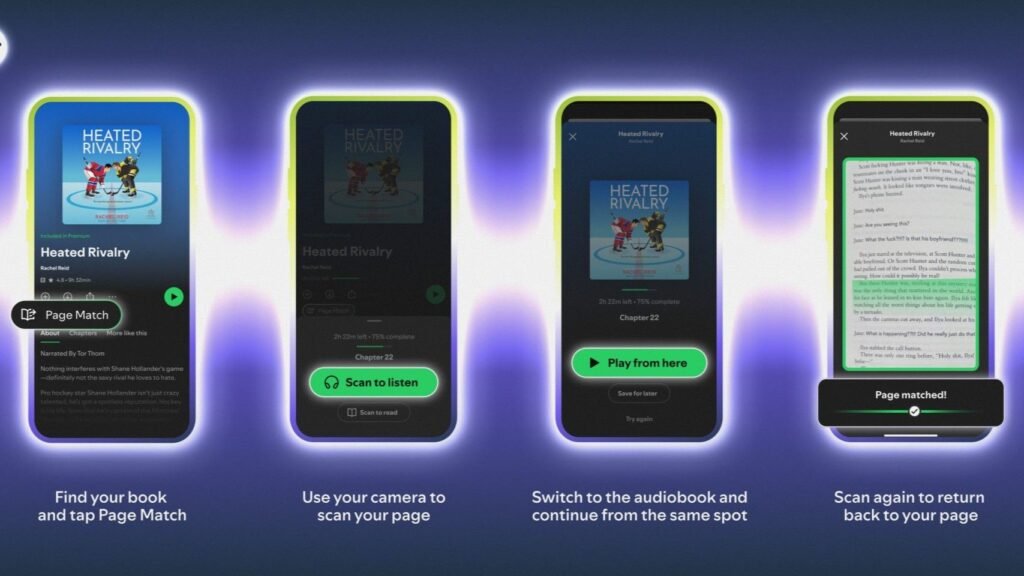 Spotify's Page Match lets users sync their physical book's placement with the audiobook version by scanning the page and jumping right in.