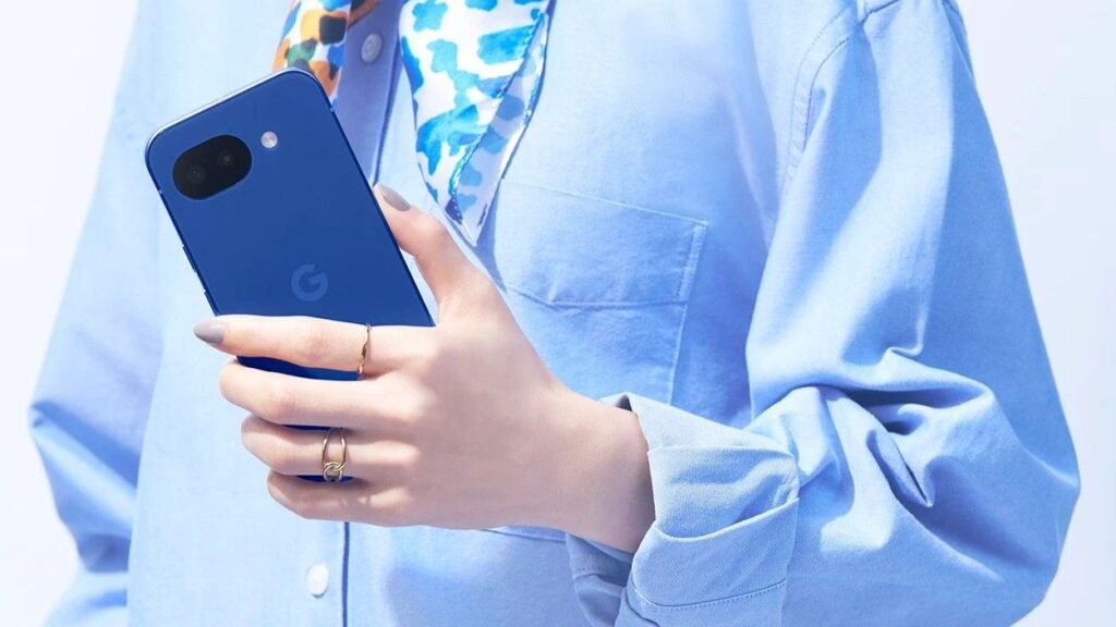 limited edition blue for the Pixel 10a held in a woman's hand